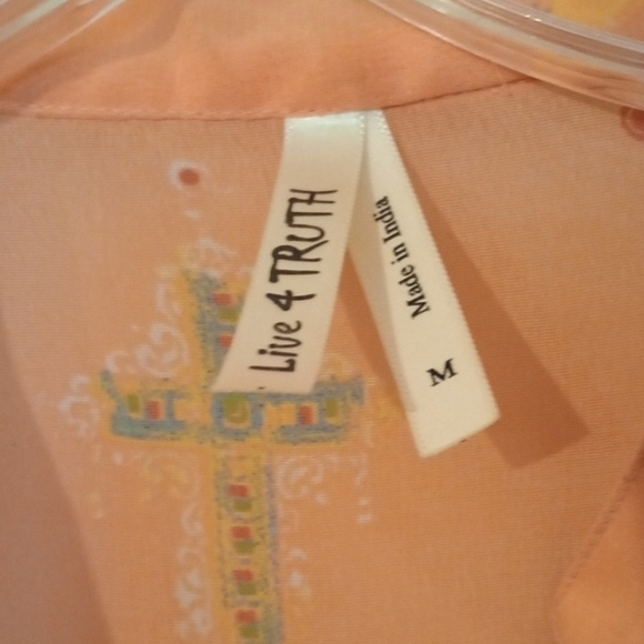 Womens Orange Button-Up Silky Blouse with Cross Pattern Size Medium - Picture 5 of 7
